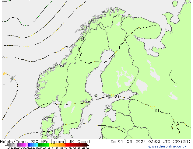 Yükseklik/Sıc. 950 hPa UK-Global Cts 01.06.2024 03 UTC