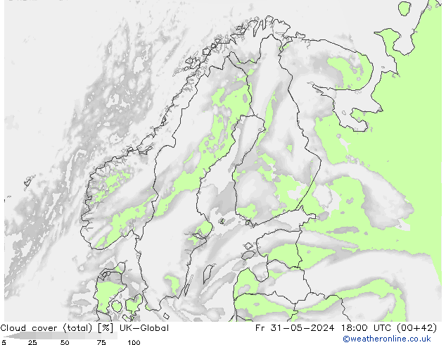Nubes (total) UK-Global vie 31.05.2024 18 UTC