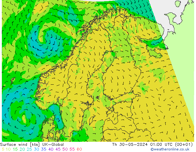 风 10 米 UK-Global 星期四 30.05.2024 01 UTC