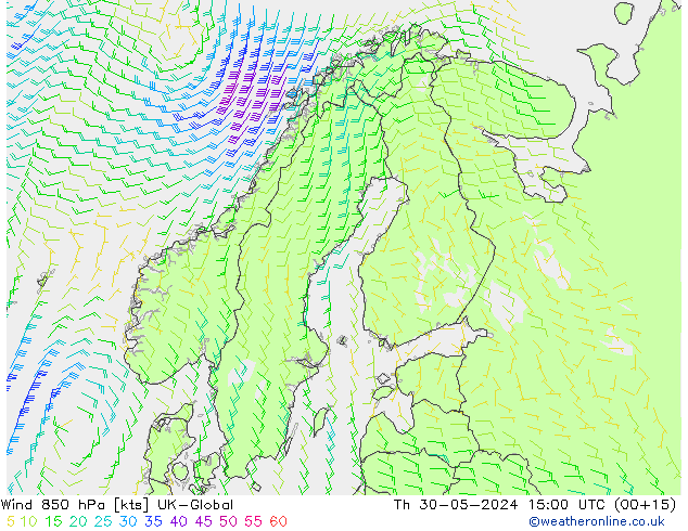 Wind 850 hPa UK-Global do 30.05.2024 15 UTC