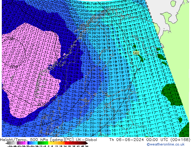 Height/Temp. 500 hPa UK-Global Qui 06.06.2024 00 UTC