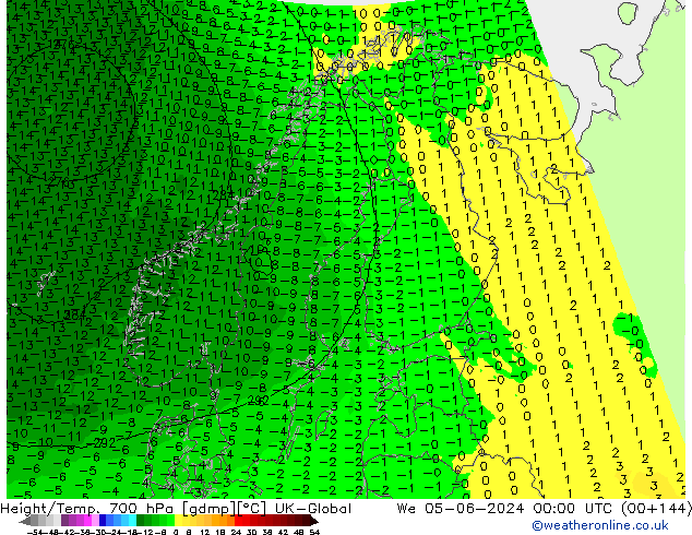 Height/Temp. 700 hPa UK-Global We 05.06.2024 00 UTC