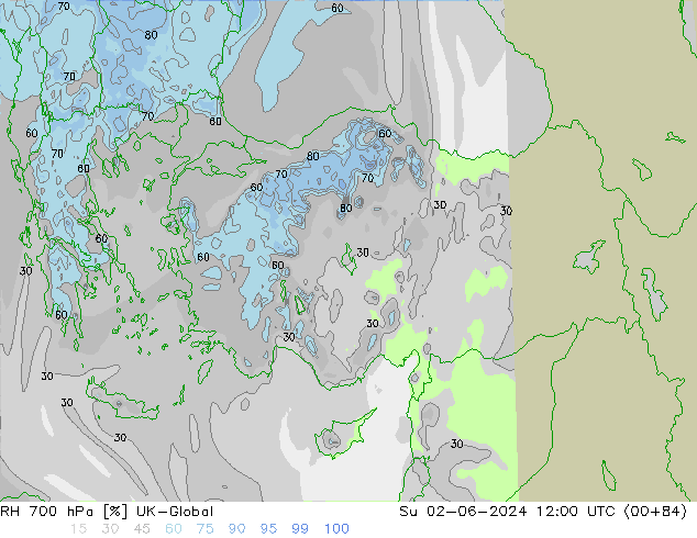 RH 700 hPa UK-Global  02.06.2024 12 UTC