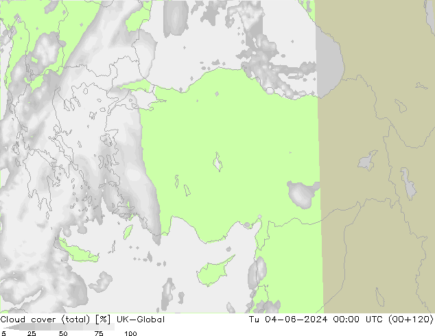 Nubes (total) UK-Global mar 04.06.2024 00 UTC