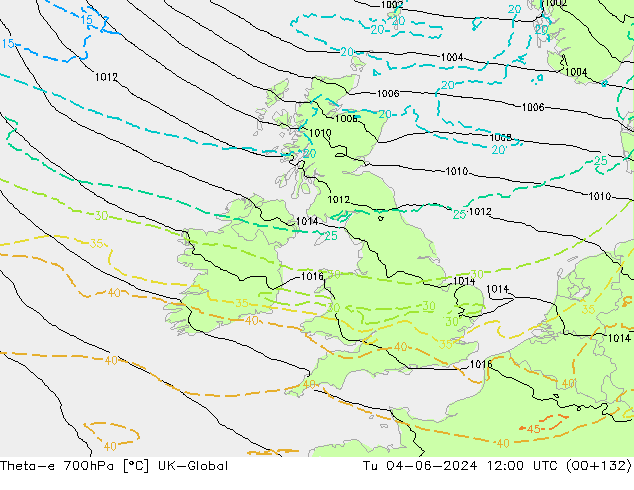 Theta-e 700hPa UK-Global  04.06.2024 12 UTC