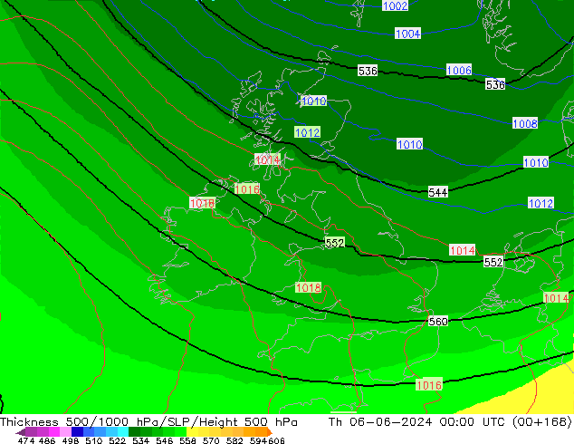 Thck 500-1000hPa UK-Global Čt 06.06.2024 00 UTC