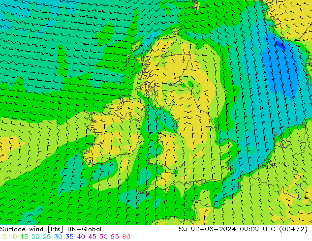 Surface wind UK-Global Su 02.06.2024 00 UTC