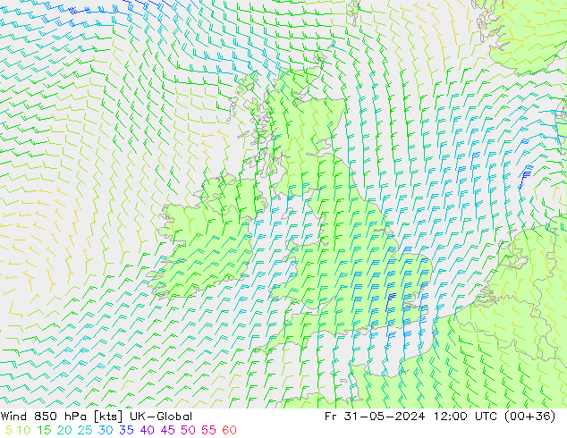 Vento 850 hPa UK-Global Sex 31.05.2024 12 UTC