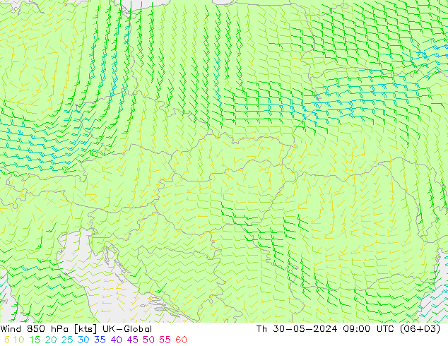 Rüzgar 850 hPa UK-Global Per 30.05.2024 09 UTC