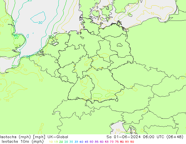 Isotachen (mph) UK-Global Sa 01.06.2024 06 UTC