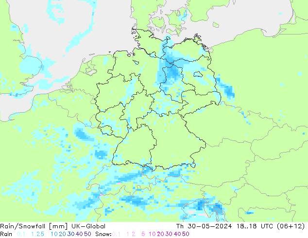 Rain/Snowfall UK-Global jeu 30.05.2024 18 UTC