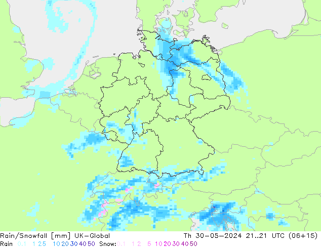 Regen/Sneeuwval UK-Global do 30.05.2024 21 UTC