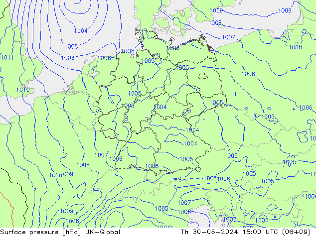 Surface pressure UK-Global Th 30.05.2024 15 UTC