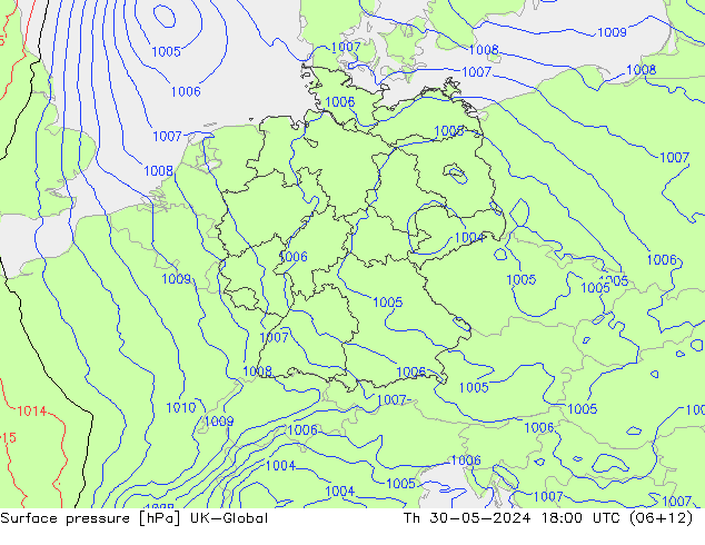 地面气压 UK-Global 星期四 30.05.2024 18 UTC