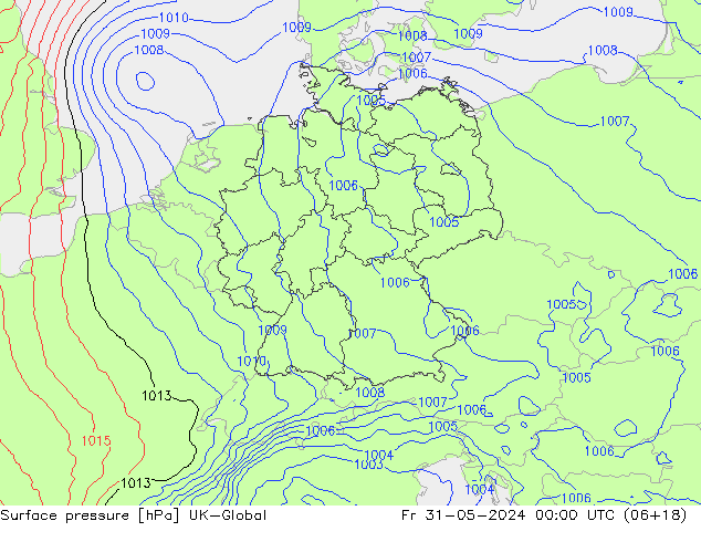 Atmosférický tlak UK-Global Pá 31.05.2024 00 UTC