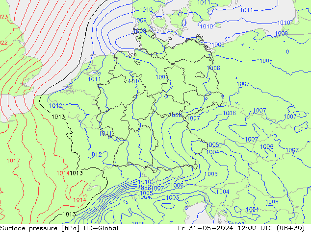 Surface pressure UK-Global Fr 31.05.2024 12 UTC