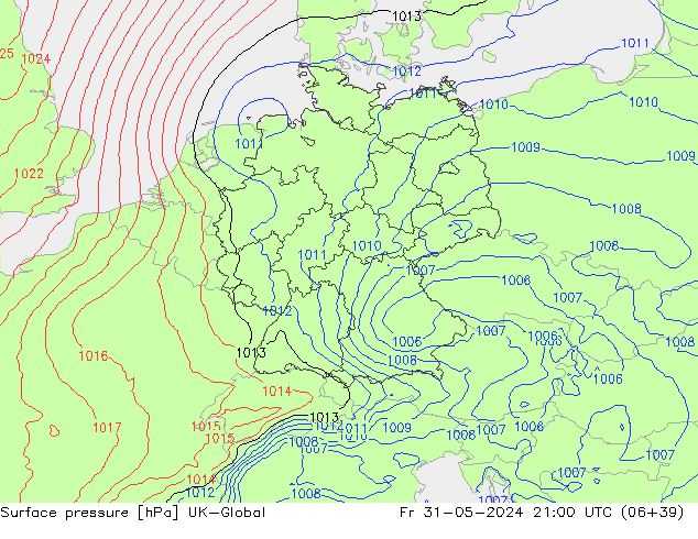 Luchtdruk (Grond) UK-Global vr 31.05.2024 21 UTC