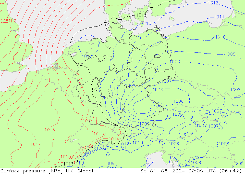 Atmosférický tlak UK-Global So 01.06.2024 00 UTC