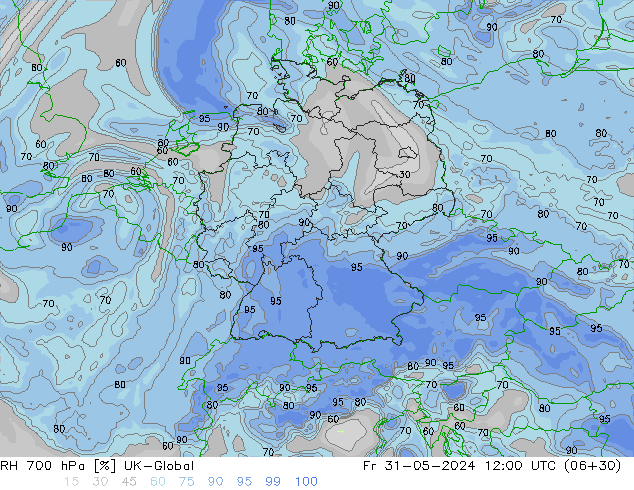 RH 700 hPa UK-Global Sex 31.05.2024 12 UTC