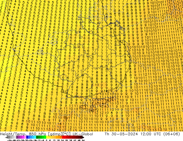 Height/Temp. 850 hPa UK-Global Th 30.05.2024 12 UTC