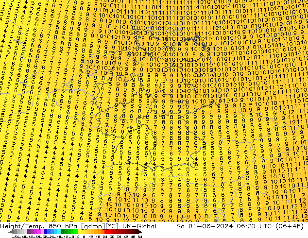 Height/Temp. 850 hPa UK-Global sab 01.06.2024 06 UTC