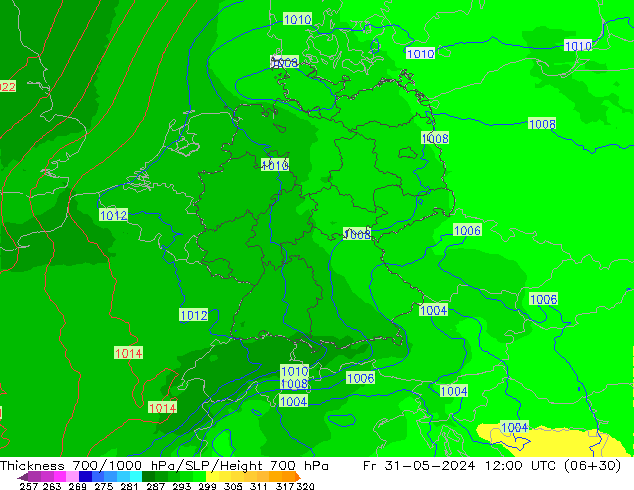 Dikte700-1000 hPa UK-Global vr 31.05.2024 12 UTC