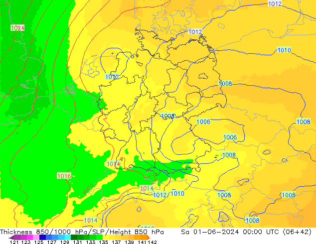 Thck 850-1000 гПа UK-Global сб 01.06.2024 00 UTC