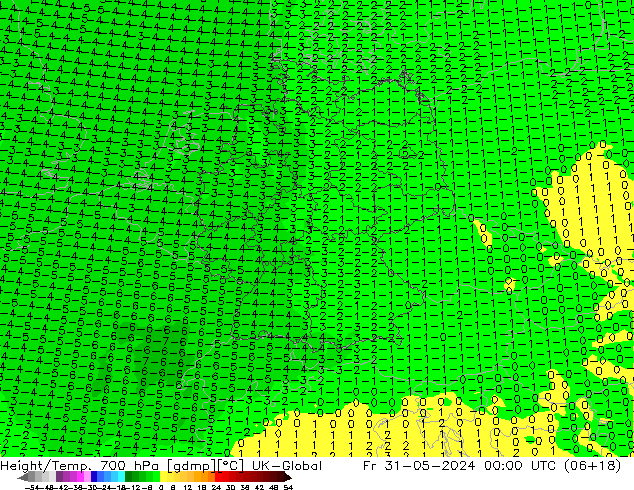 Height/Temp. 700 hPa UK-Global Fr 31.05.2024 00 UTC