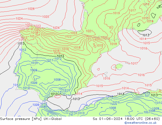 pression de l'air UK-Global sam 01.06.2024 18 UTC