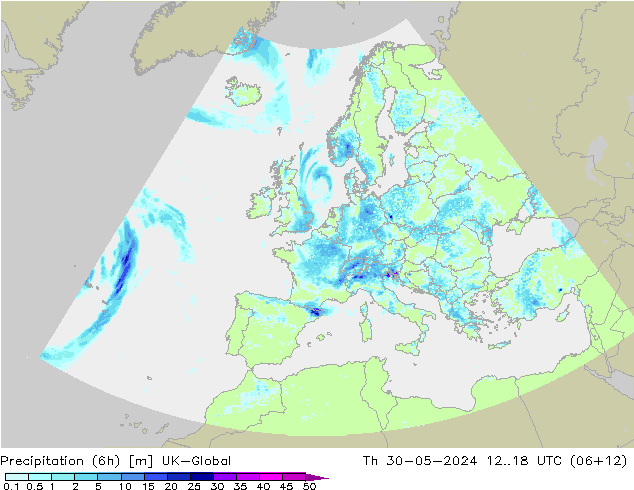 Yağış (6h) UK-Global Per 30.05.2024 18 UTC