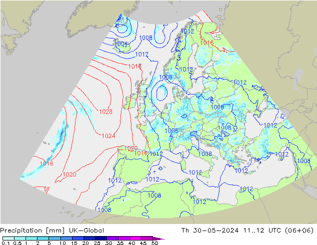 Precipitazione UK-Global gio 30.05.2024 12 UTC