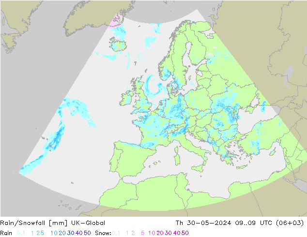 Lluvia/nieve UK-Global jue 30.05.2024 09 UTC