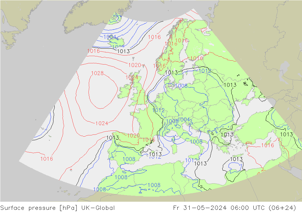 Surface pressure UK-Global Fr 31.05.2024 06 UTC