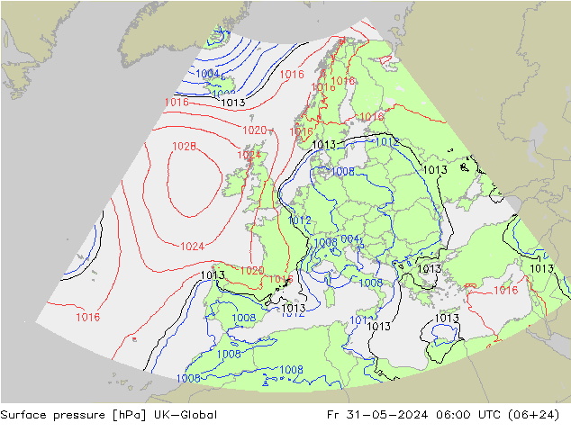 地面气压 UK-Global 星期五 31.05.2024 06 UTC