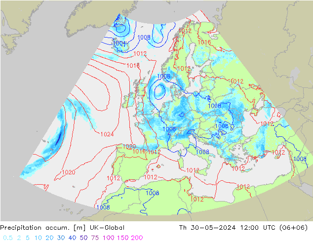 Precipitation accum. UK-Global чт 30.05.2024 12 UTC