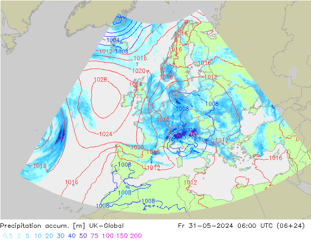 Precipitation accum. UK-Global Pá 31.05.2024 06 UTC