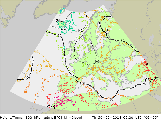 Yükseklik/Sıc. 850 hPa UK-Global Per 30.05.2024 09 UTC