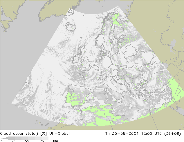 Nubes (total) UK-Global jue 30.05.2024 12 UTC