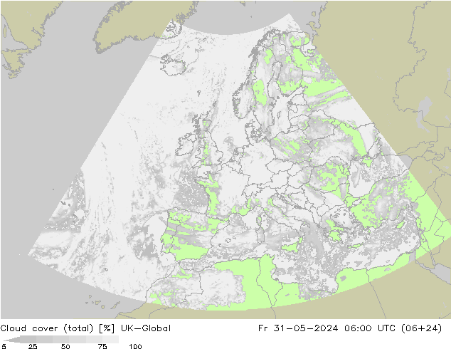 Cloud cover (total) UK-Global Fr 31.05.2024 06 UTC