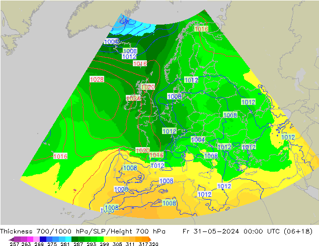 Thck 700-1000 hPa UK-Global Pá 31.05.2024 00 UTC