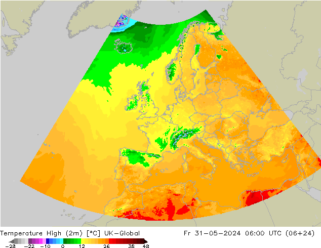 temperatura máx. (2m) UK-Global Sex 31.05.2024 06 UTC