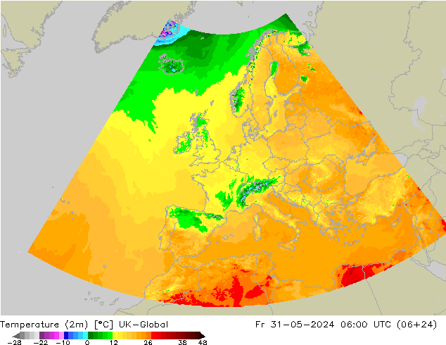 Temperatura (2m) UK-Global vie 31.05.2024 06 UTC