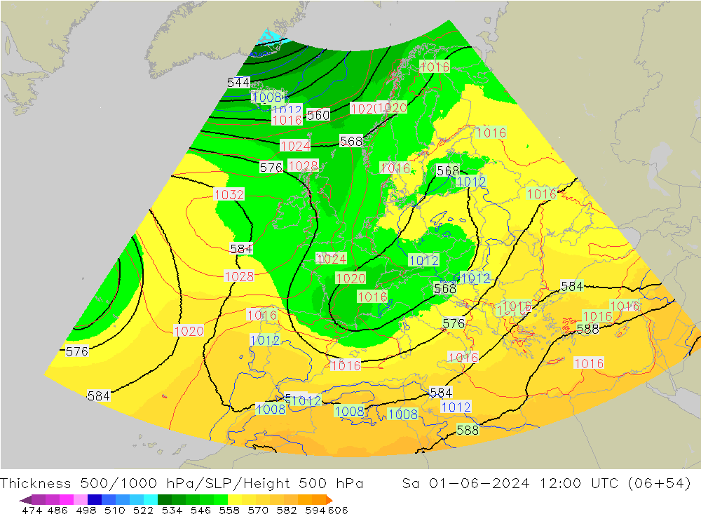 Schichtdicke 500-1000 hPa UK-Global Sa 01.06.2024 12 UTC