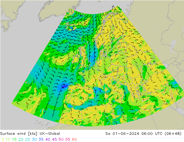 wiatr 10 m UK-Global so. 01.06.2024 06 UTC