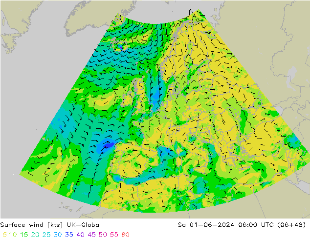 Surface wind UK-Global Sa 01.06.2024 06 UTC