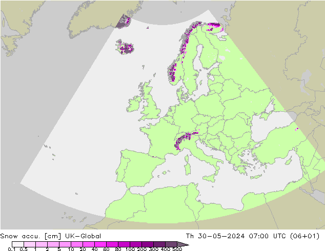 Snow accu. UK-Global czw. 30.05.2024 07 UTC