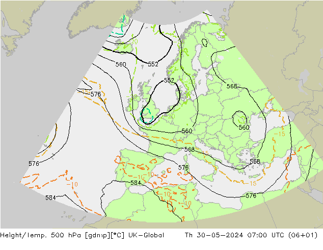 Yükseklik/Sıc. 500 hPa UK-Global Per 30.05.2024 07 UTC