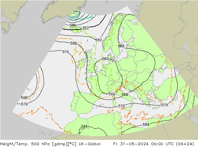 Height/Temp. 500 hPa UK-Global Fr 31.05.2024 06 UTC