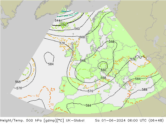 Height/Temp. 500 hPa UK-Global Sa 01.06.2024 06 UTC