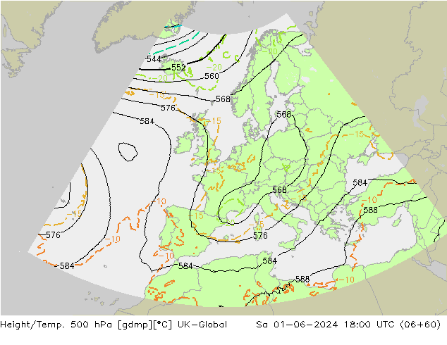 Height/Temp. 500 hPa UK-Global Sa 01.06.2024 18 UTC